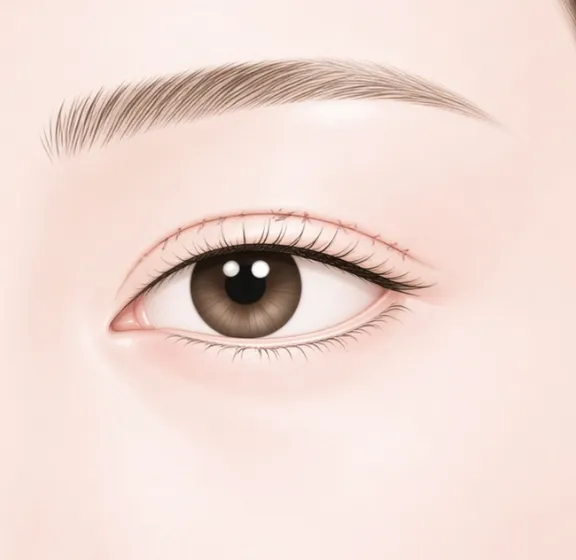 切開したまぶたを縫合しているイラスト