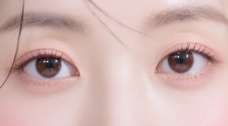 切らない眼瞼下垂のイメージ：自然にぱっちりと開いた女性の目元のアップ写真